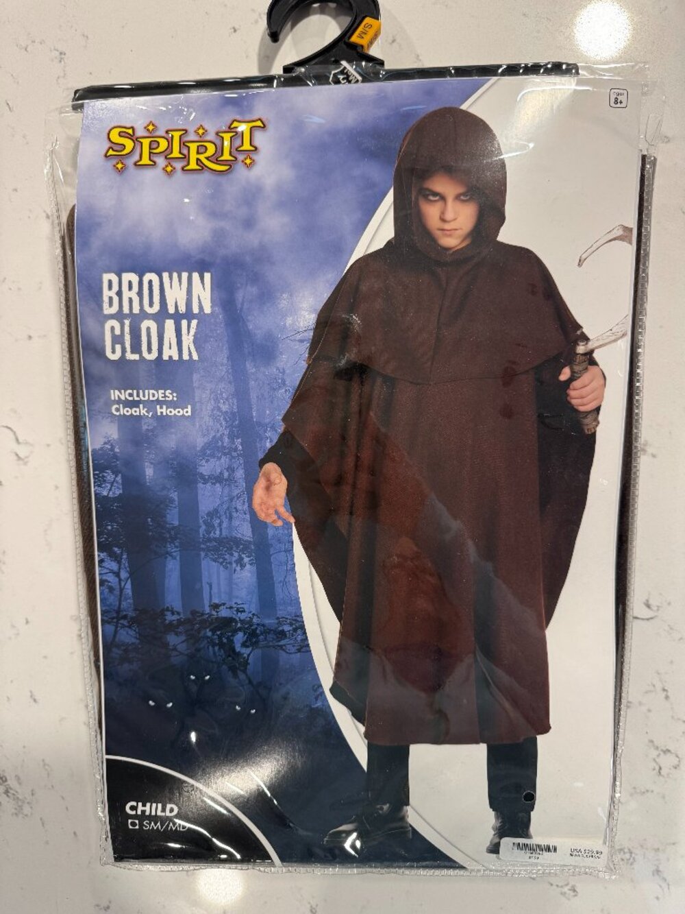 Spirit Halloween Brown Cloak Robe with Hood Costume Child S/M Medieval Druid